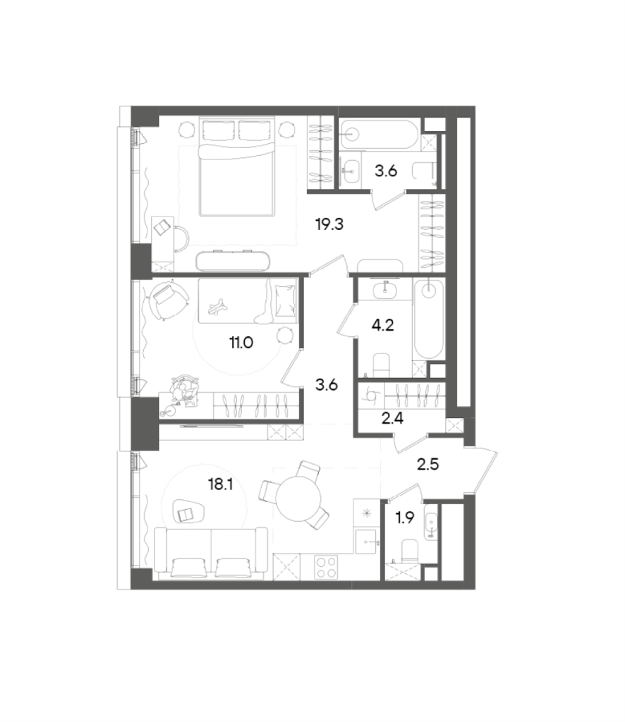 3 ккв (Евро) 66,6 м²