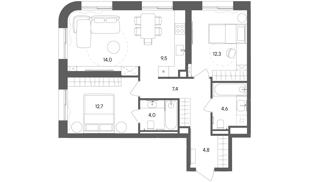 3 ккв (Евро) 69,3 м²