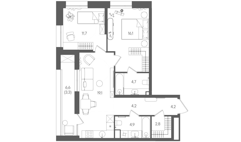 3 ккв (Евро) 69,8 м²