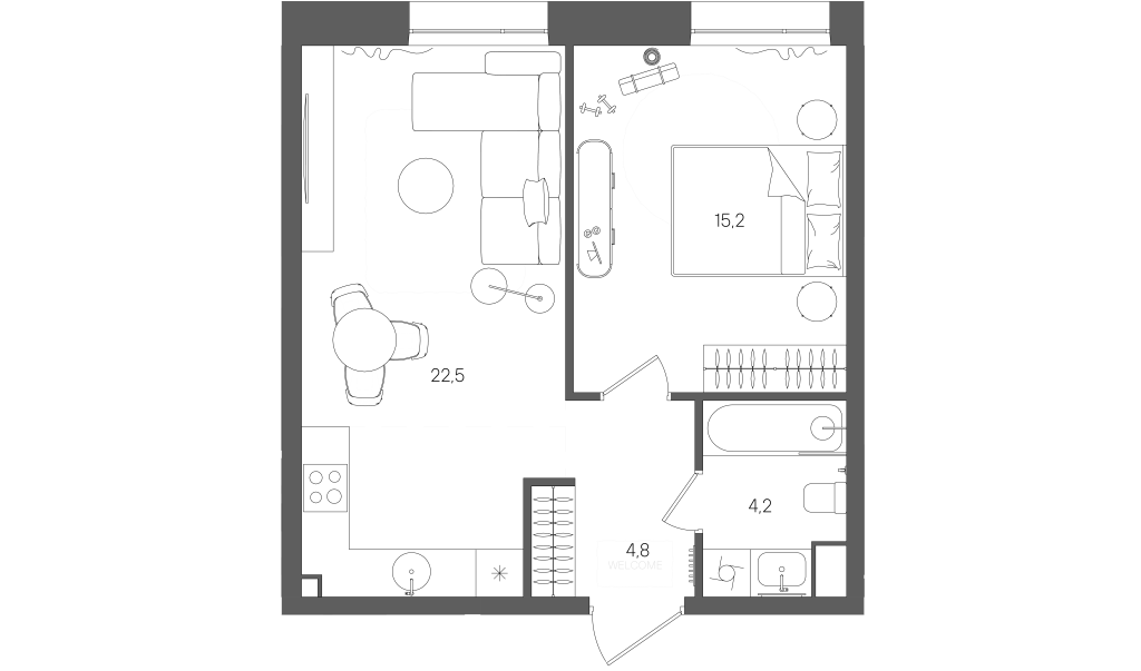 2 ккв (Евро) 46,9 м²