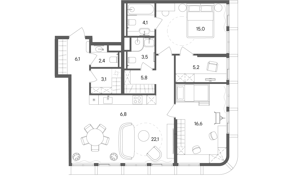 3 ккв (Евро) 90,7 м²