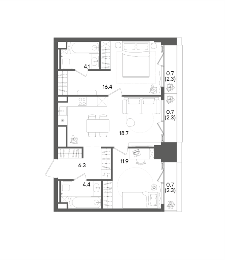 3 ккв (Евро) 63,9 м²