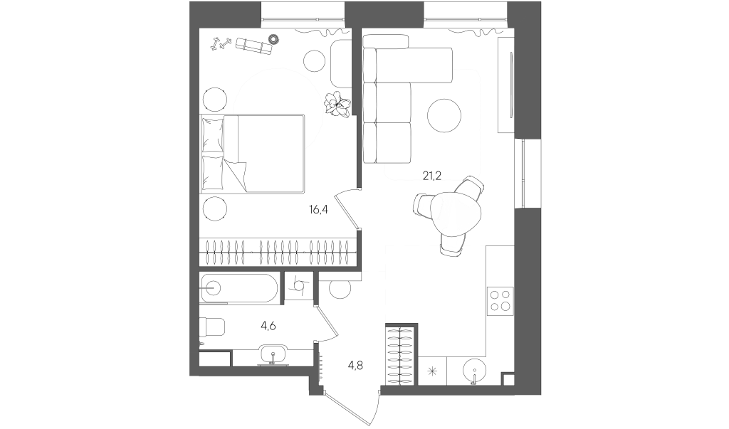 2 ккв (Евро) 47 м²