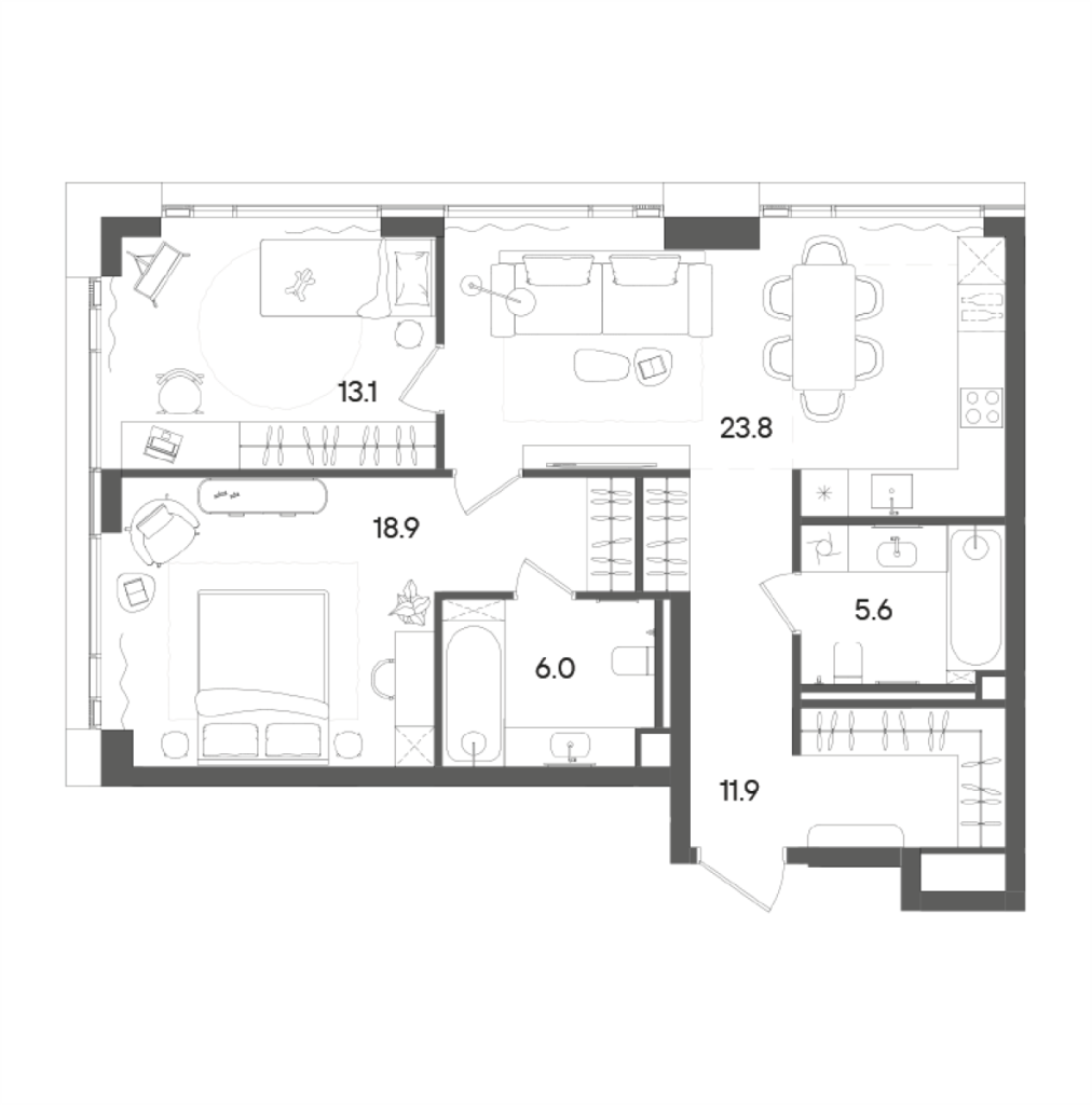 3 ккв (Евро) 79,8 м²