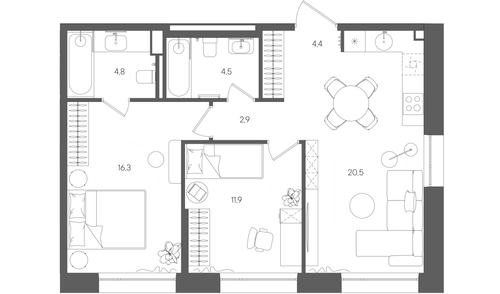 3 ккв (Евро) 65,3 м²