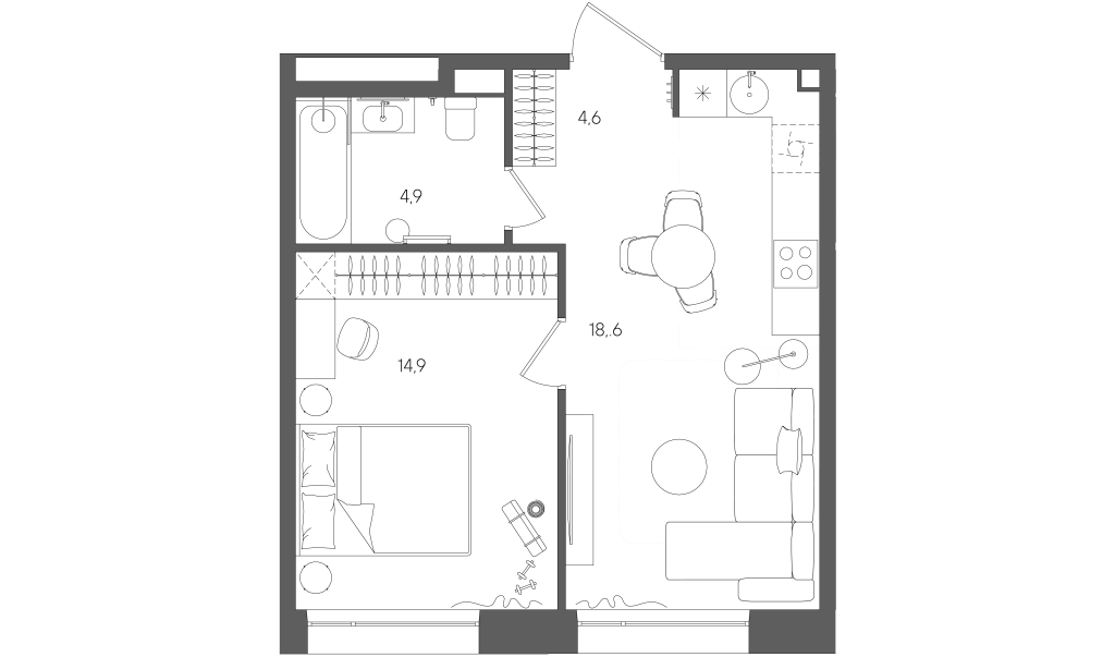 2 ккв (Евро) 43 м²