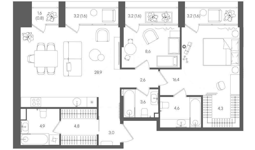 3 ккв (Евро) 87,3 м²