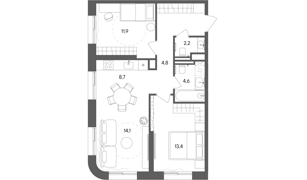 3 ккв (Евро) 65,6 м²