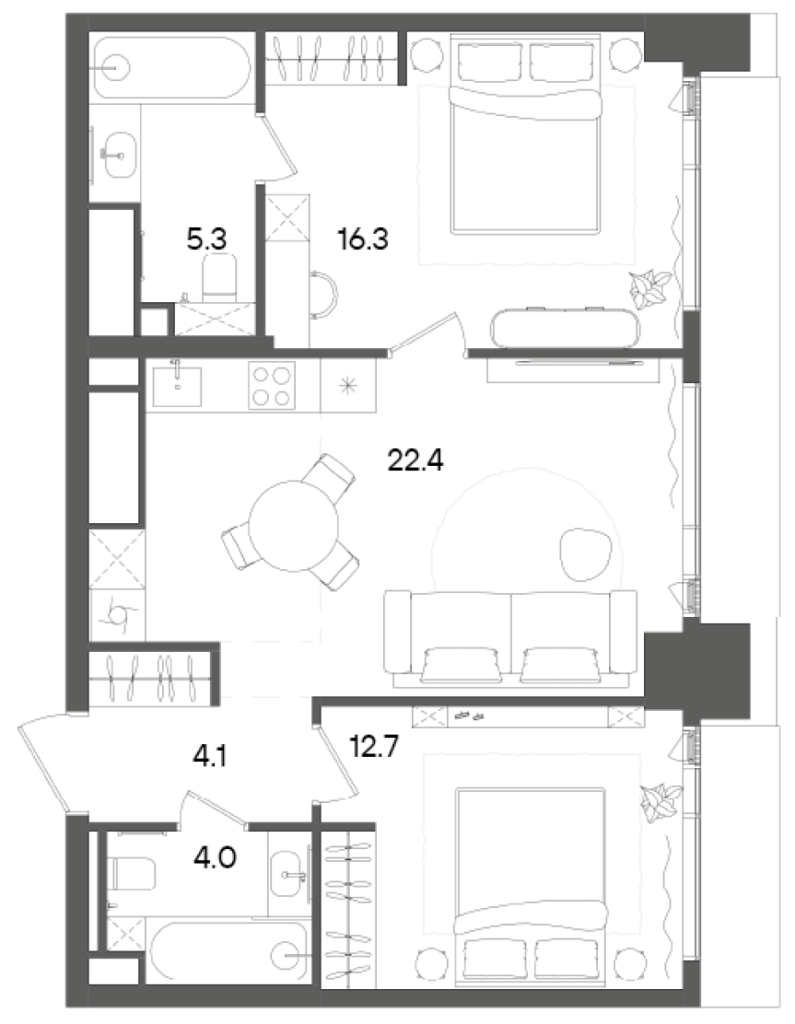 3 ккв (Евро) 64,8 м²