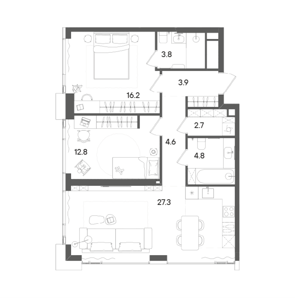 3 ккв (Евро) 77 м²