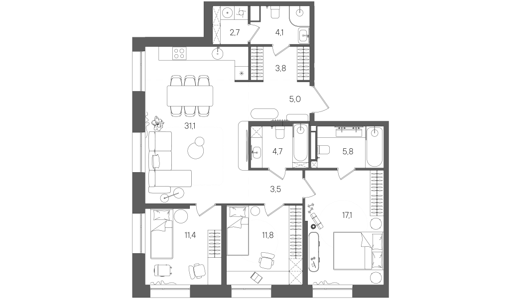 4 ккв (Евро) 101,1 м²