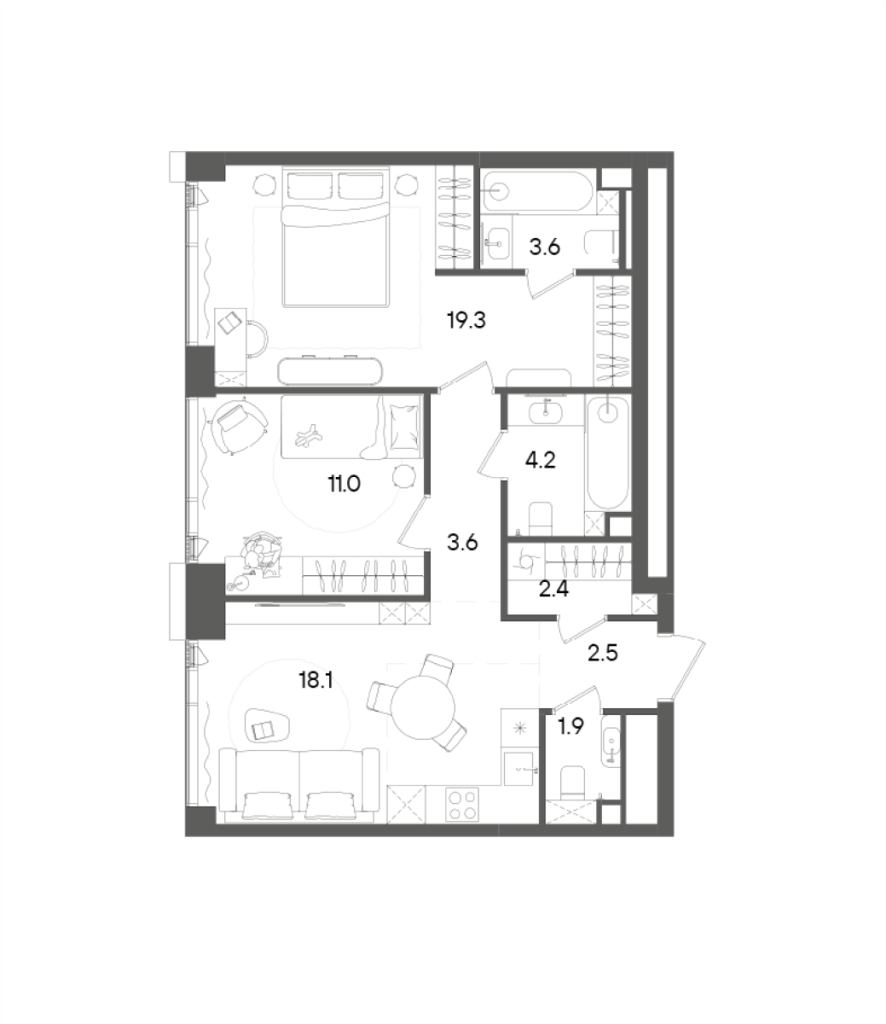 3 ккв (Евро) 66,6 м²