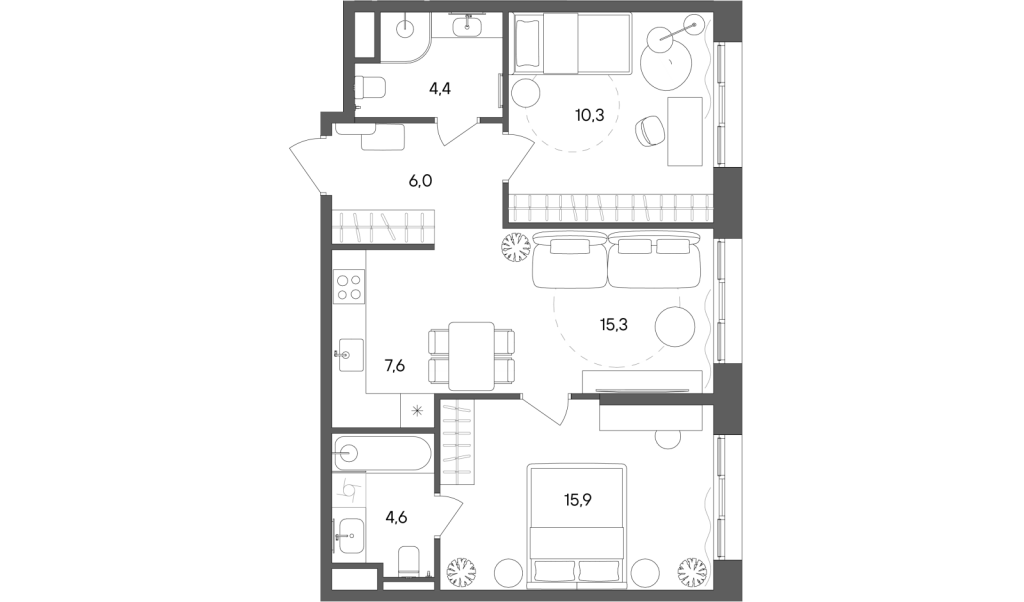 3 ккв (Евро) 64,1 м²