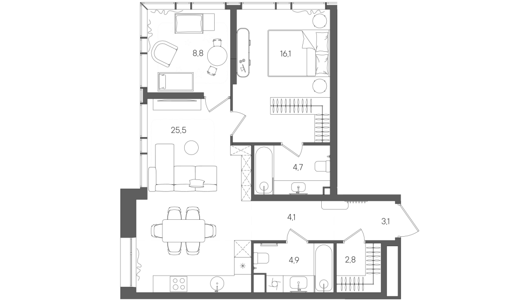 3 ккв (Евро) 70 м²
