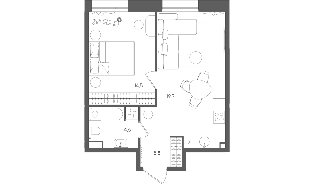 2 ккв (Евро) 44,2 м²