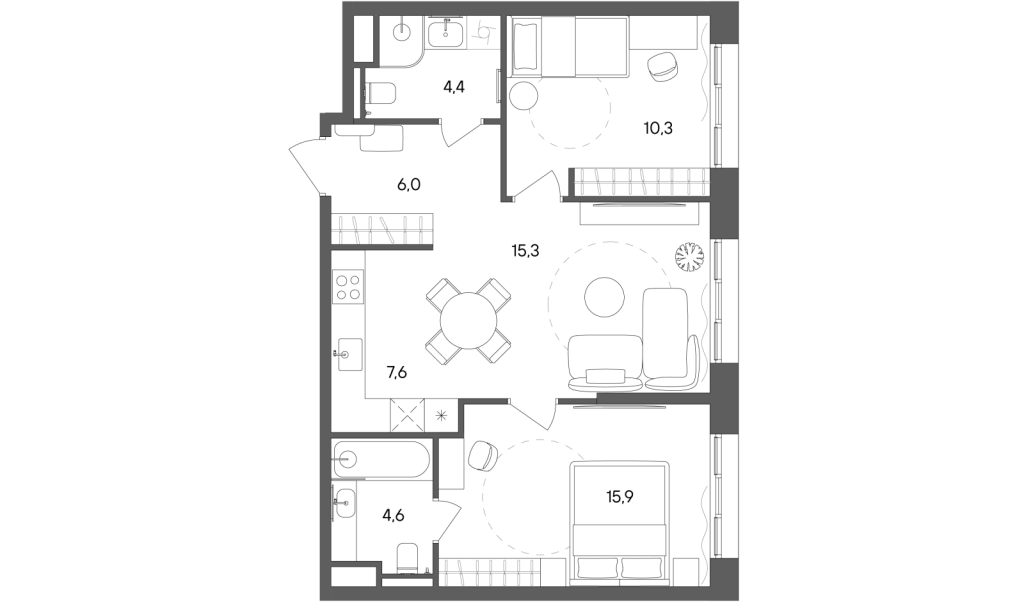 3 ккв (Евро) 64,1 м²