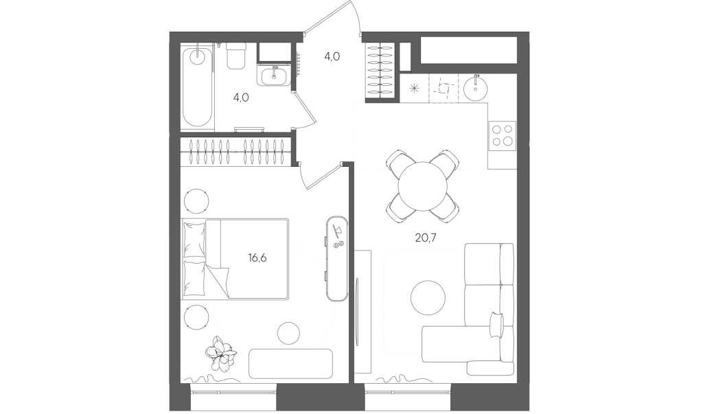 2 ккв (Евро) 45,3 м²