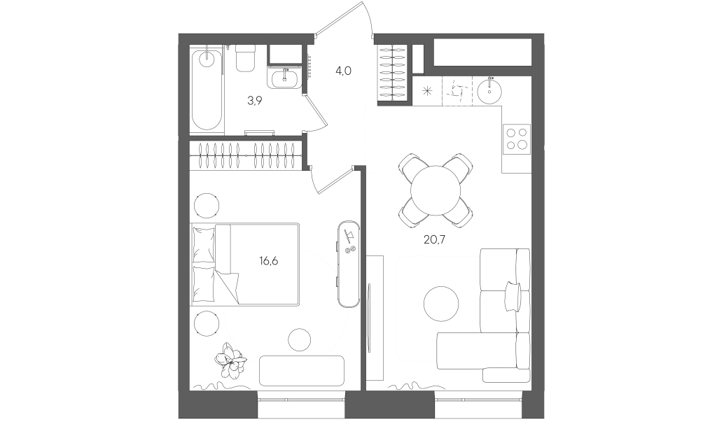 2 ккв (Евро) 45,3 м²