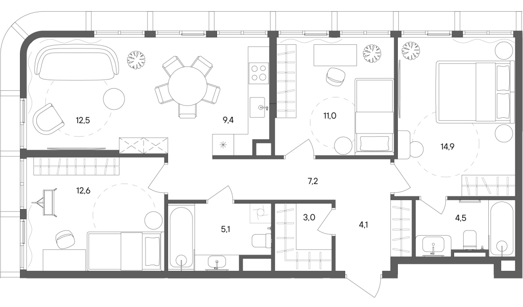 4 ккв (Евро) 84,3 м²