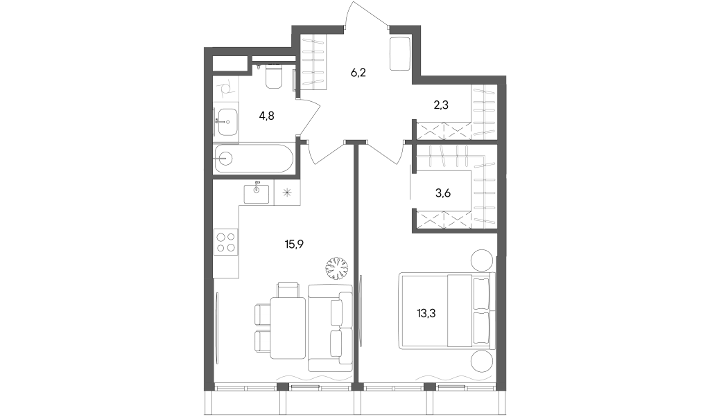 2 ккв (Евро) 46,1 м²