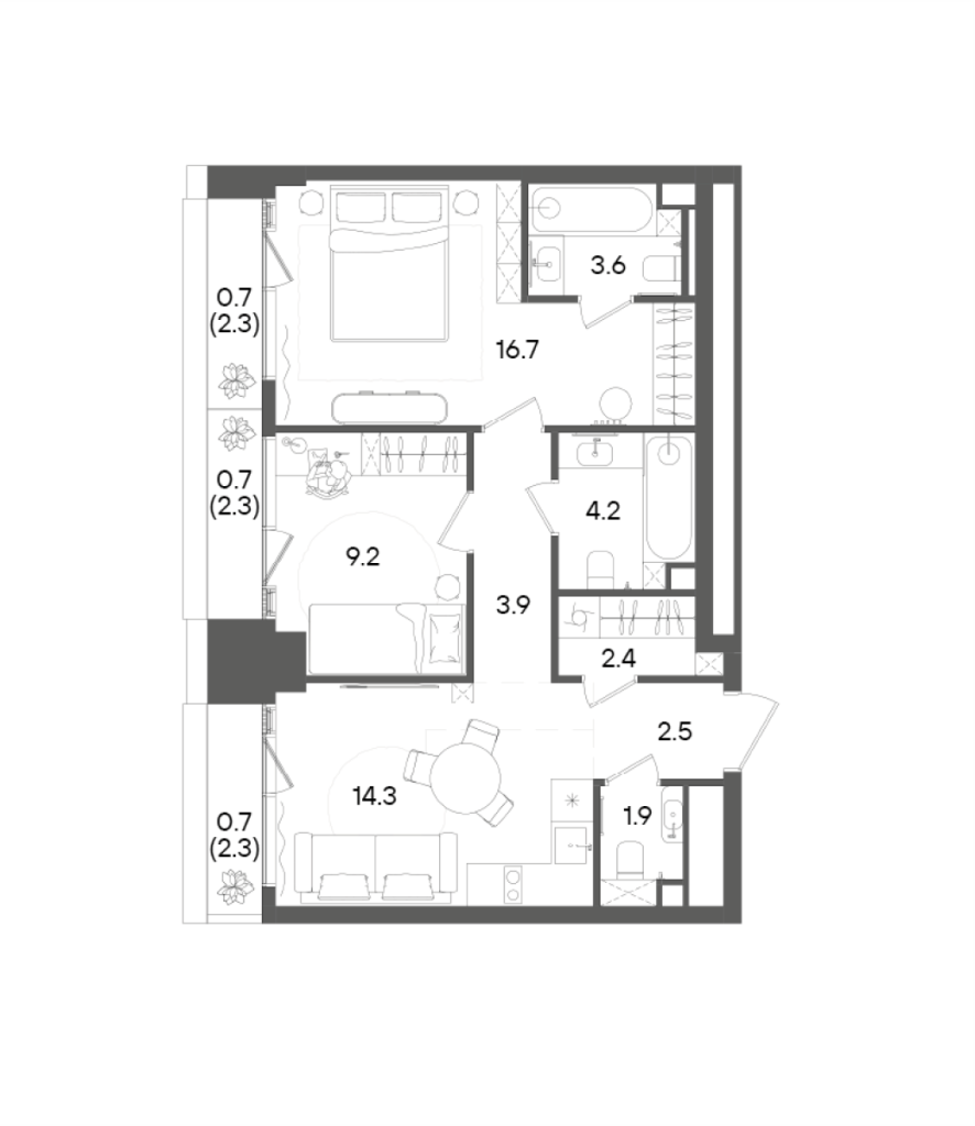 2 ккв 60,8 м²