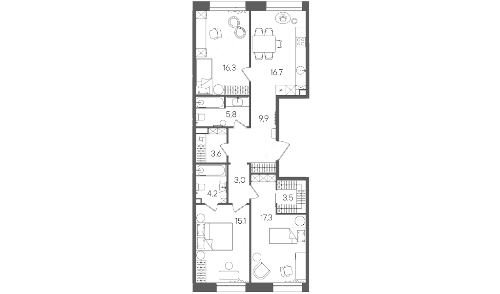 4 ккв (Евро) 95,4 м²