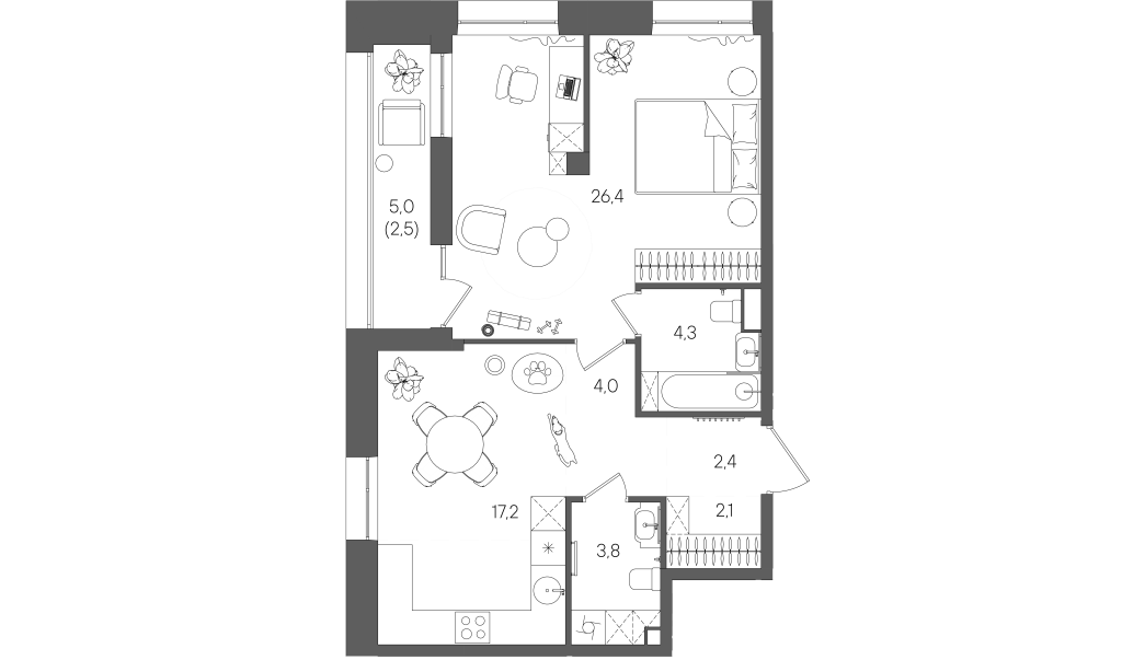 2 ккв (Евро) 62,7 м²
