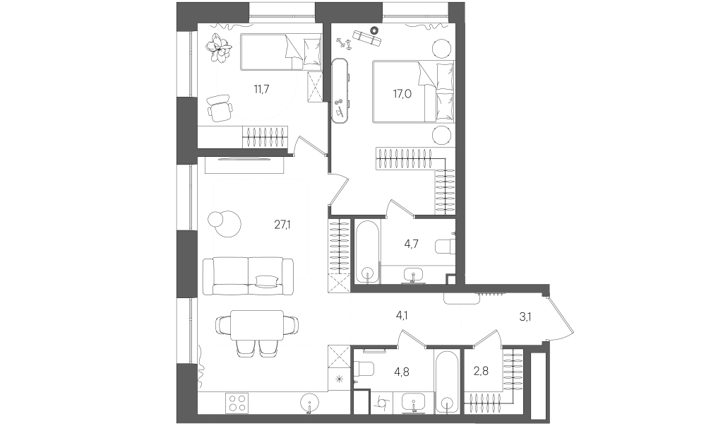 3 ккв (Евро) 75,4 м²
