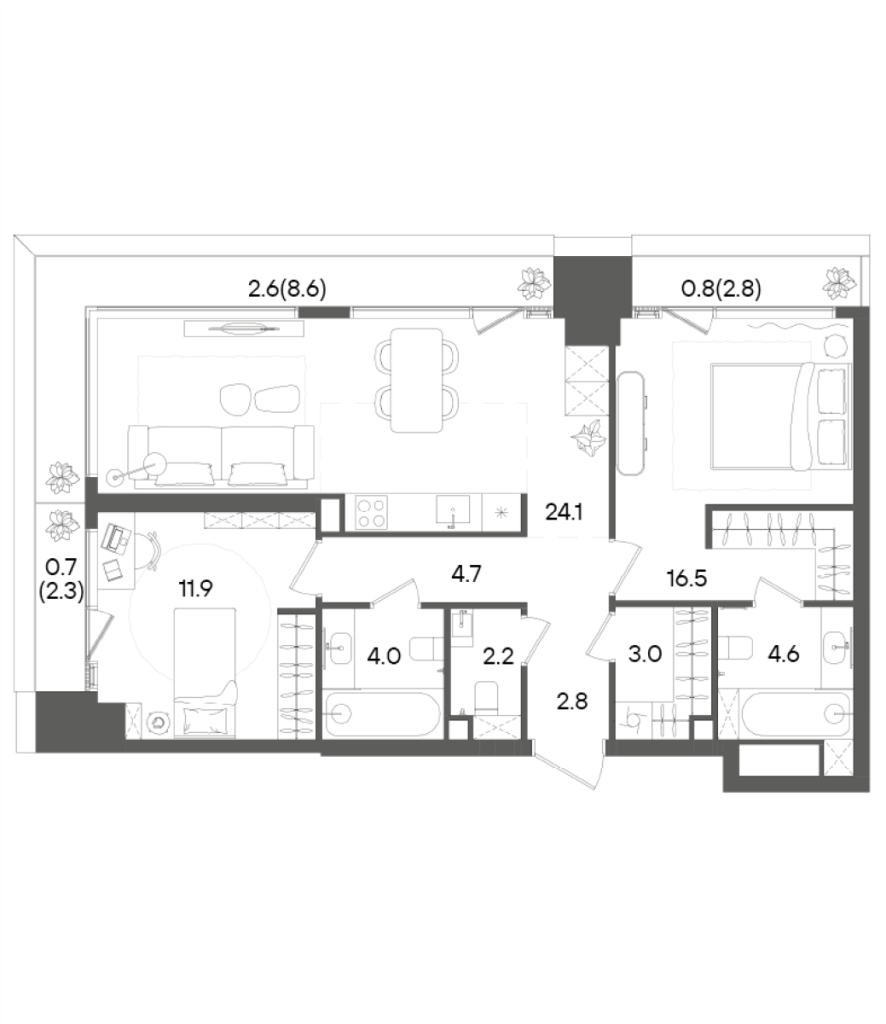 3 ккв (Евро) 77,9 м²