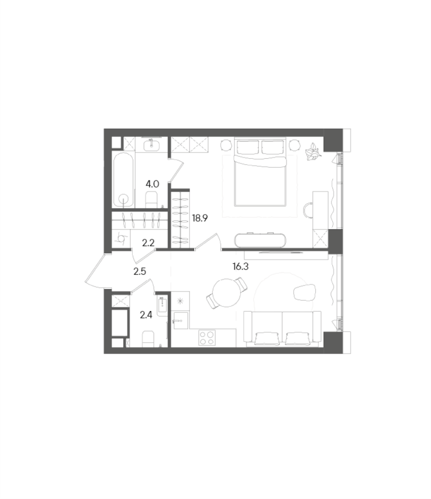 2 ккв (Евро) 46,3 м²