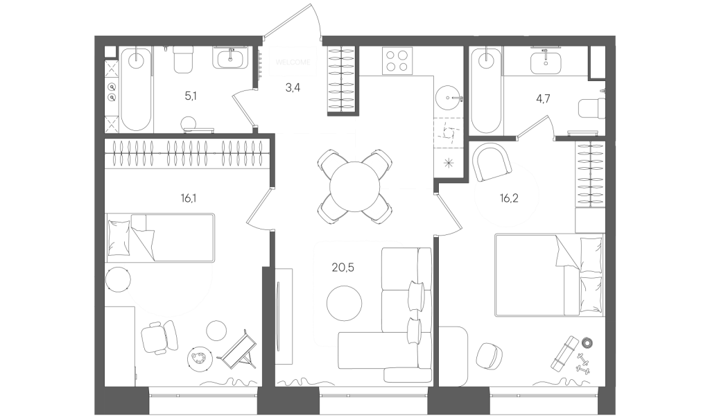 3 ккв (Евро) 66 м²