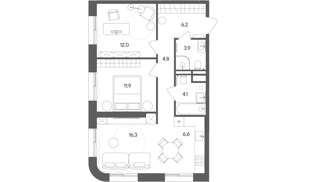 3 ккв (Евро) 65,8 м²