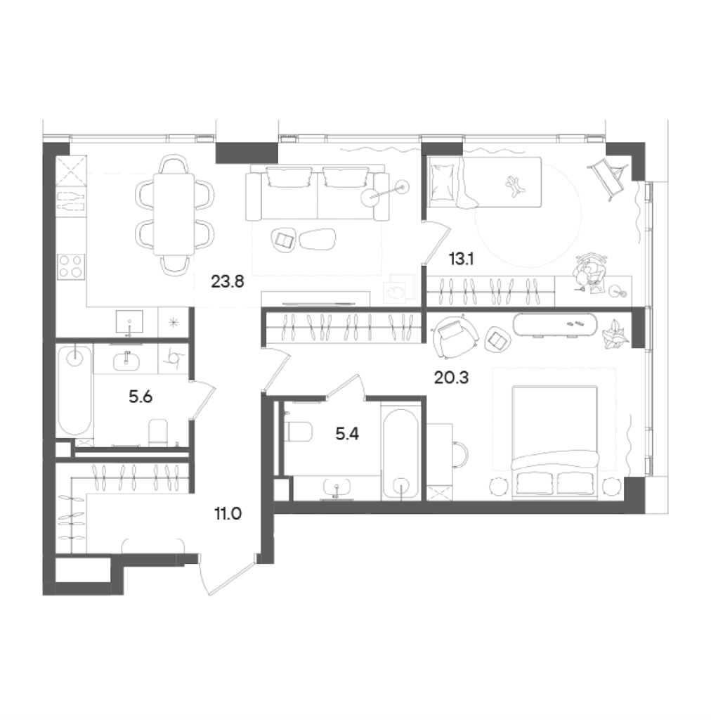 3 ккв (Евро) 80 м²
