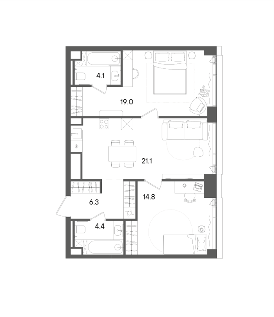 3 ккв (Евро) 69,7 м²