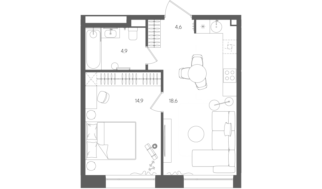 2 ккв (Евро) 43 м²