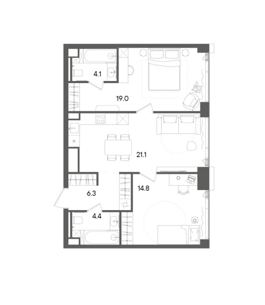 3 ккв (Евро) 69,7 м²