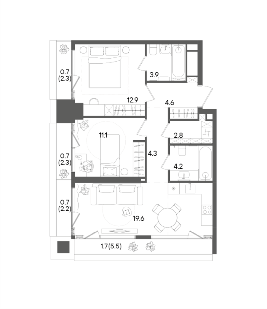 3 ккв (Евро) 67,6 м²