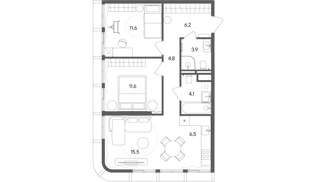 3 ккв (Евро) 64,2 м²