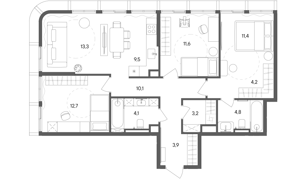 4 ккв (Евро) 88,8 м²