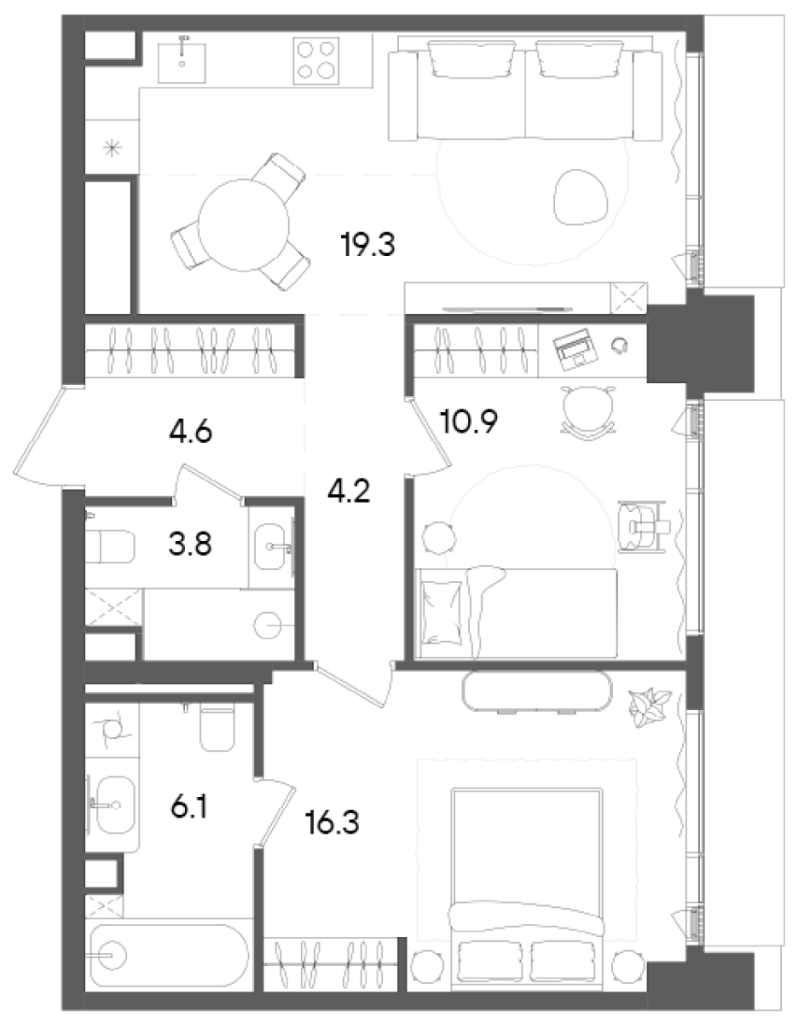 3 ккв (Евро) 65,2 м²