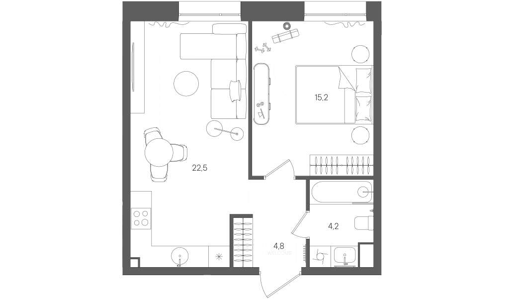 2 ккв (Евро) 46,9 м²