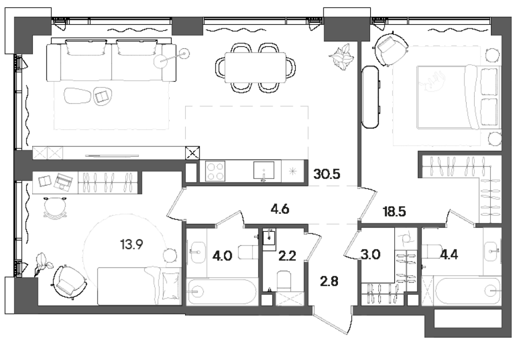 3 ккв (Евро) 88 м²