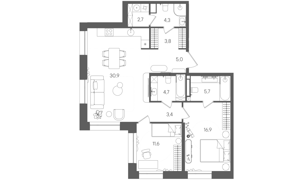 3 ккв (Евро) 89 м²
