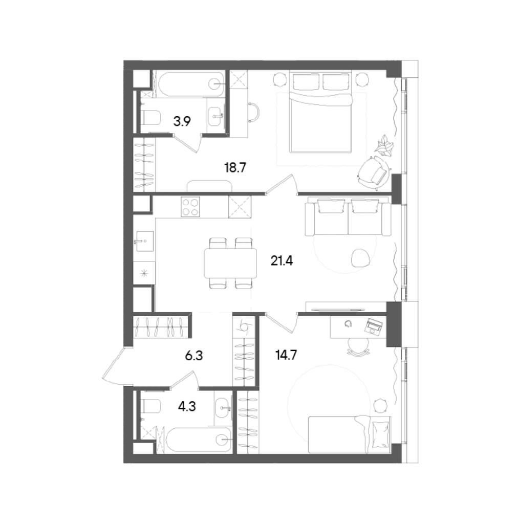 3 ккв (Евро) 70 м²