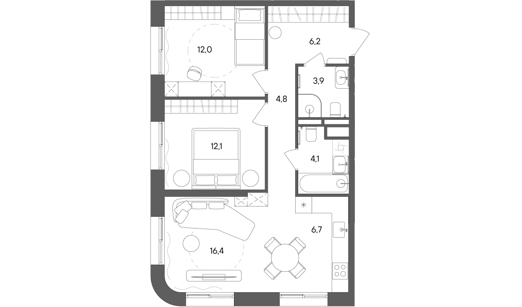 3 ккв (Евро) 66,2 м²