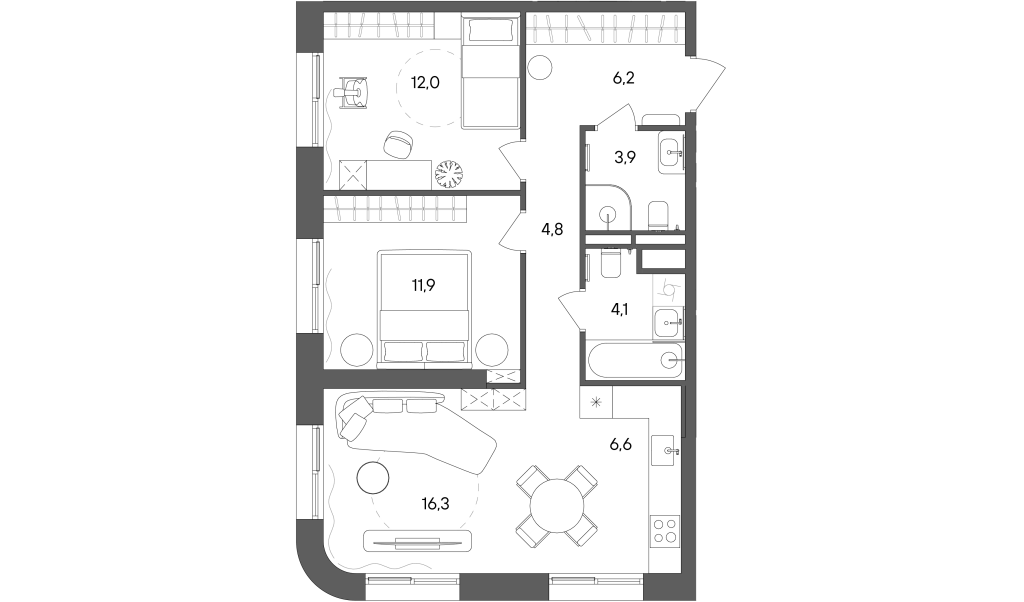 3 ккв (Евро) 65,8 м²