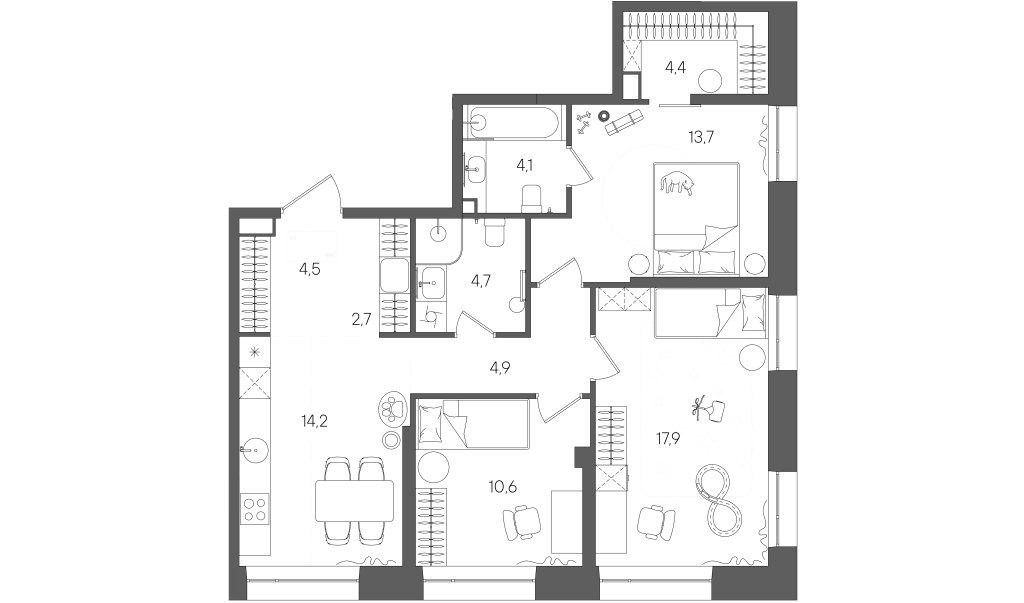 3 ккв 81,7 м²