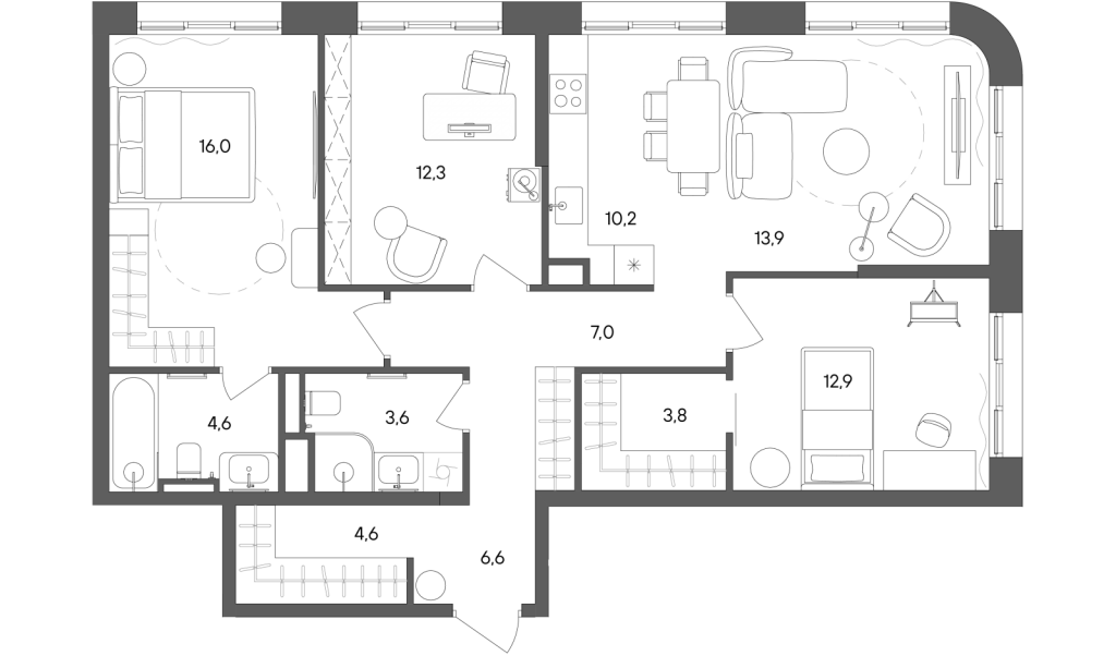 4 ккв (Евро) 95,5 м²