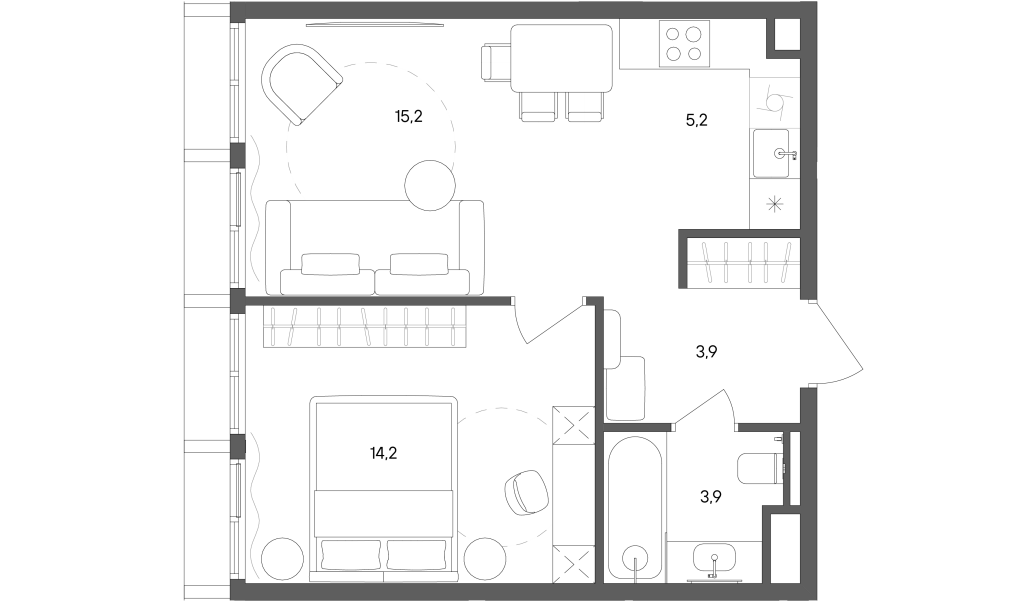 2 ккв (Евро) 42,4 м²