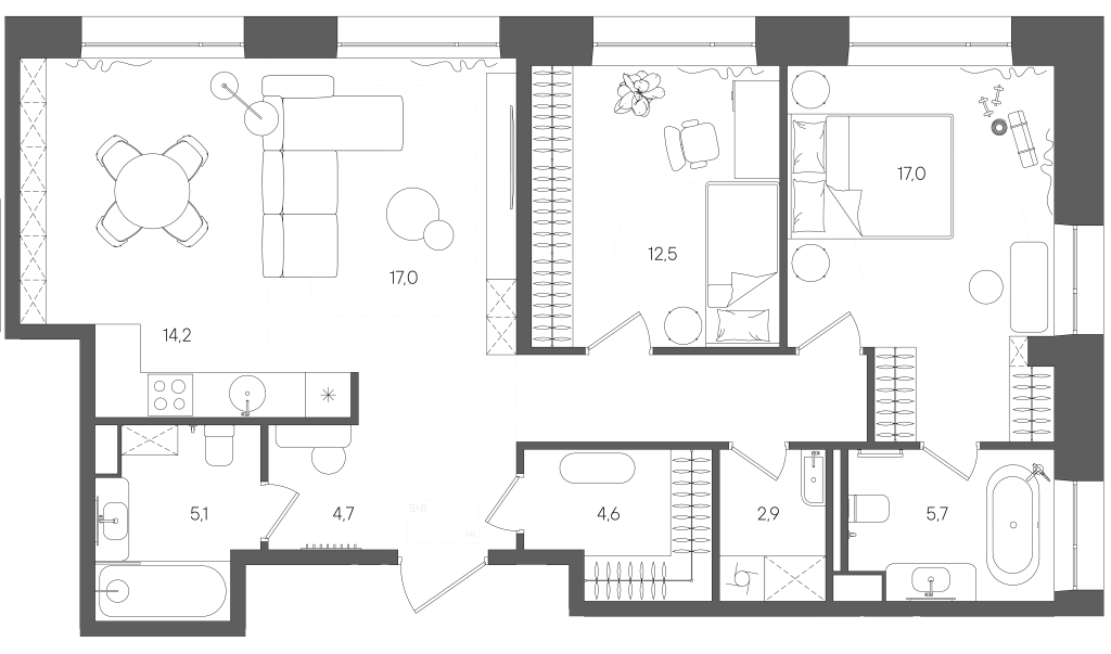 3 ккв (Евро) 88,4 м²